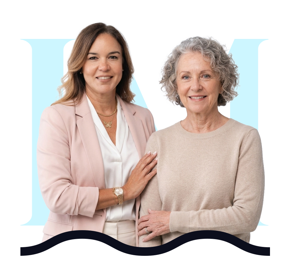 Two women smiling, representing mental health support and care.